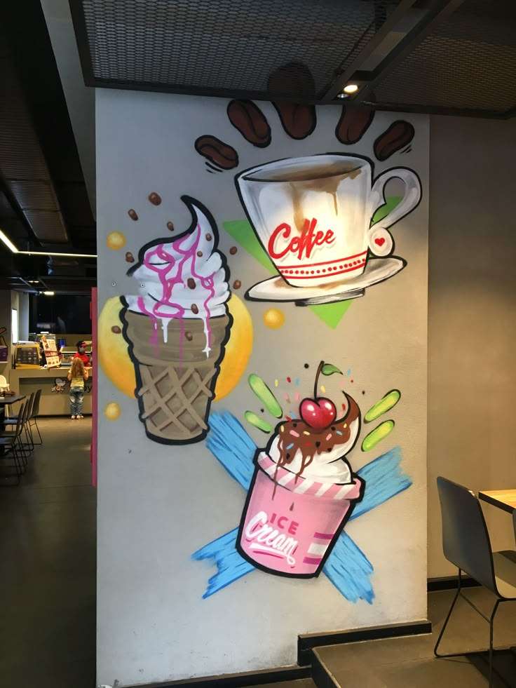 ice cream and soft drinks parlour wall  mural idea