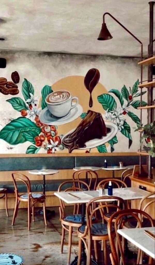 coffee mural design wall idea
