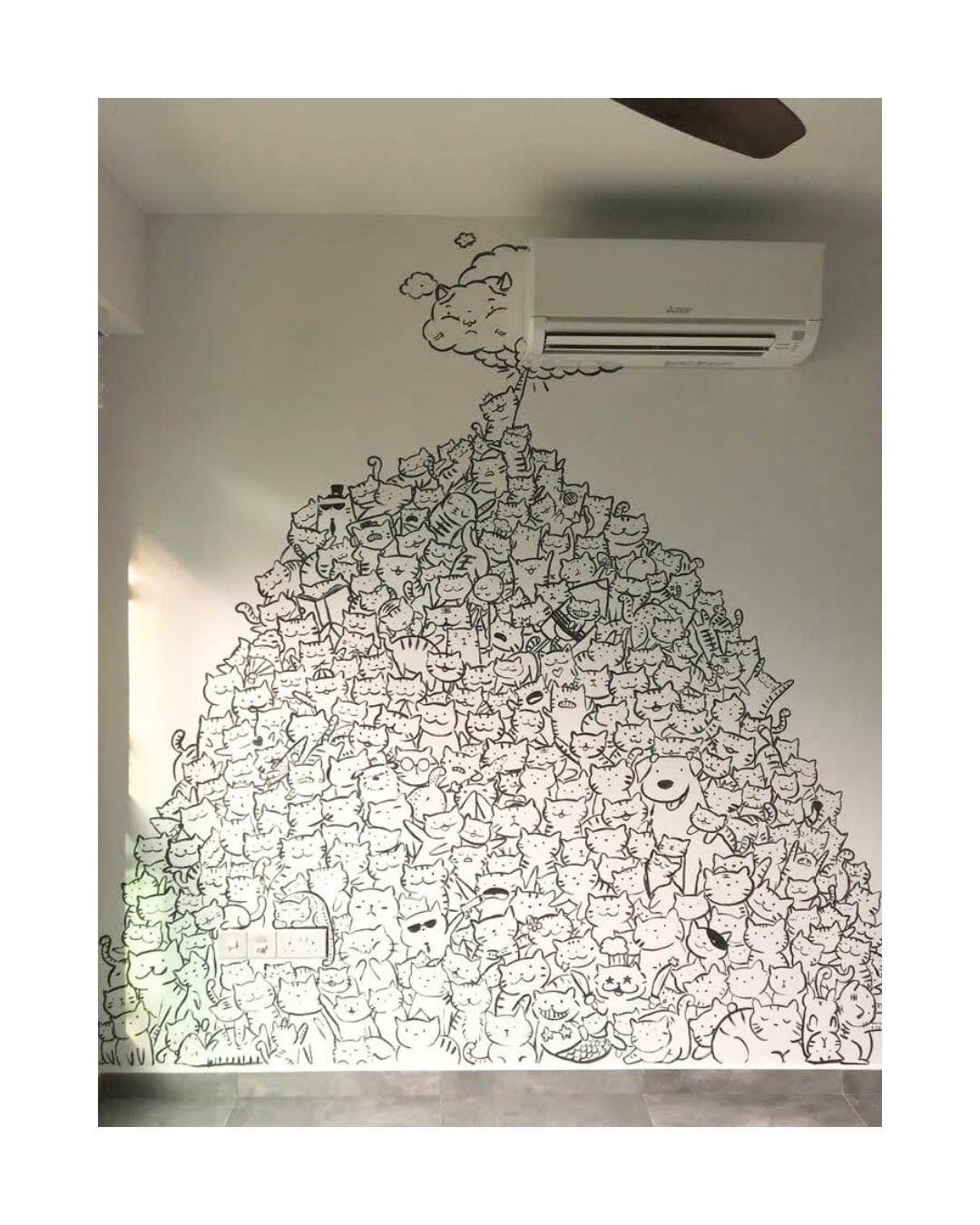 black line art doodling of cartoons for kids room ,siomple and elegant