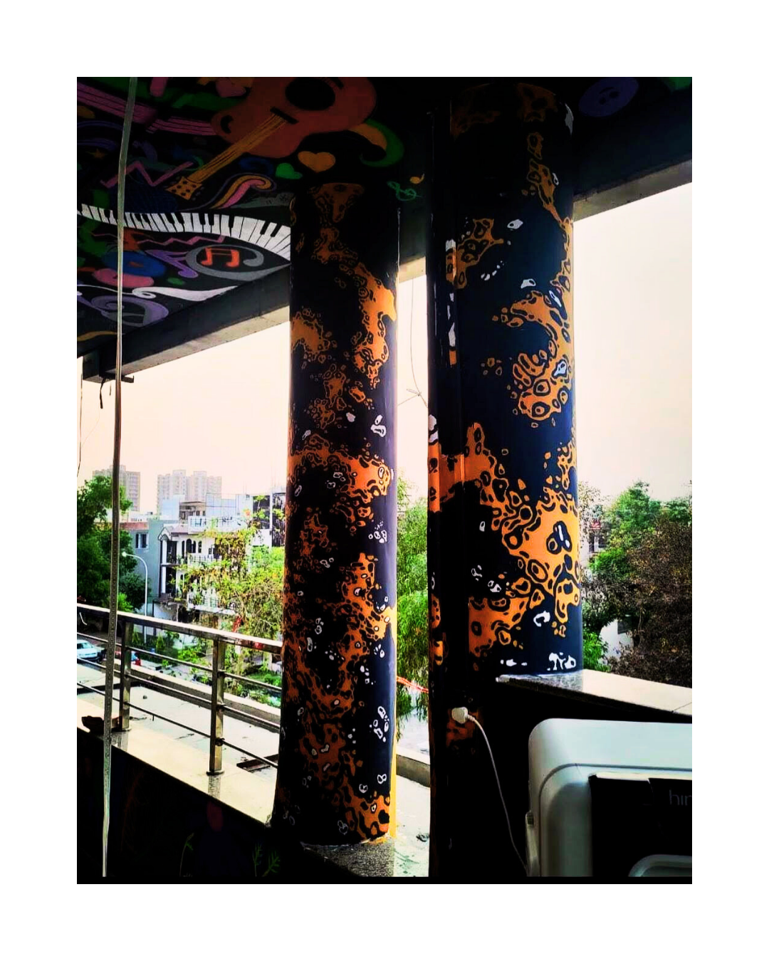pillar design wall design, wall art, wall mural painting, at noapara office by oikar studio