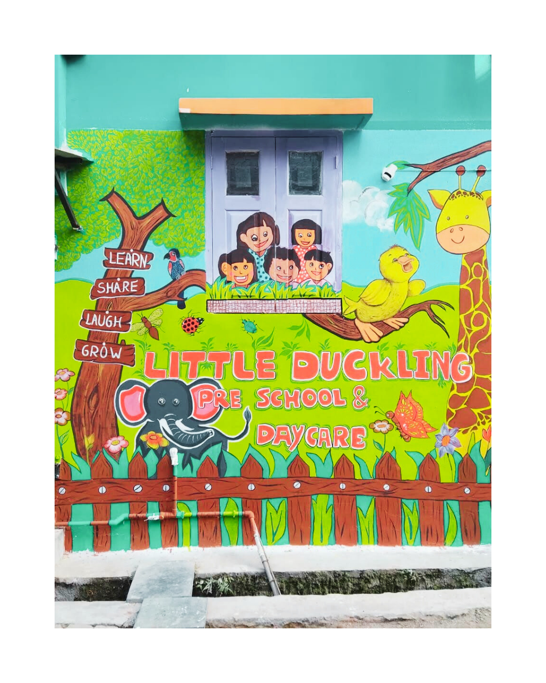 duckling preschool and daycare wall design, wall mural painting done by tanmoy paul founder of oikar studio