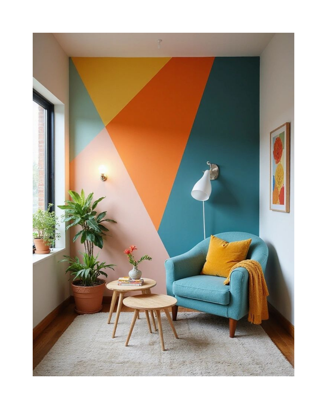 simple masking tape colourful wall mural painting , wall design idea by oikar studio