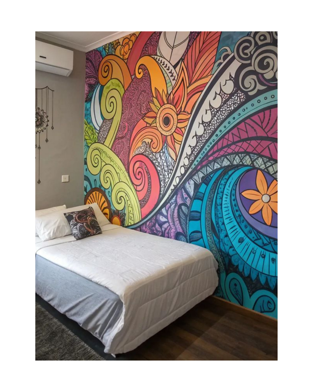 bedroom wall accent wall mural design, wall painting idea , hand crafted by oikar studio