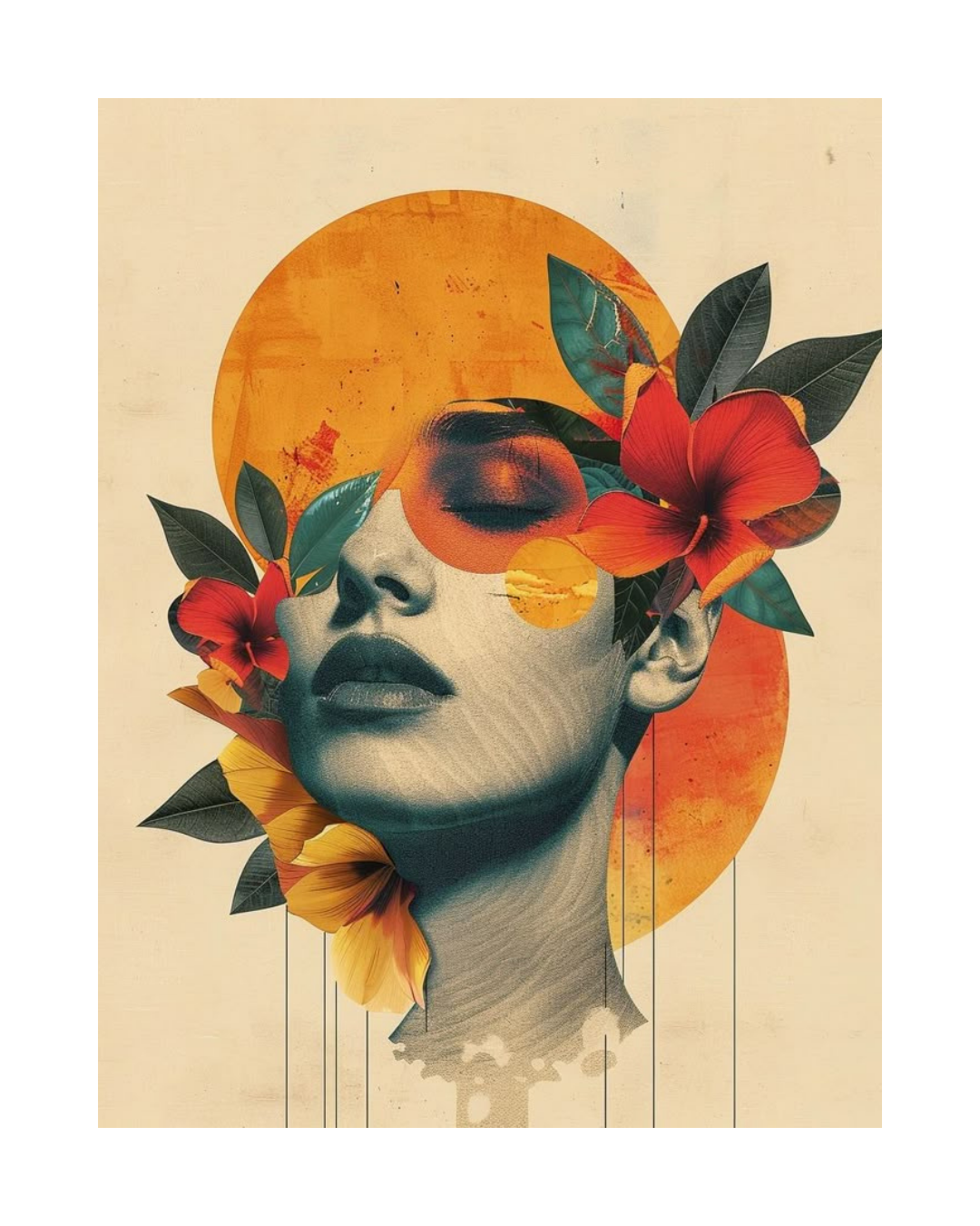 abstract female face flower design for wall painting, wall art, wall mural painting ideas by oikar studio