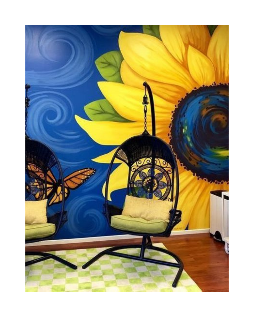 van gogh style wall painting , wall mural, wall art designed by oikar studiofor clinic, sunflower design idea