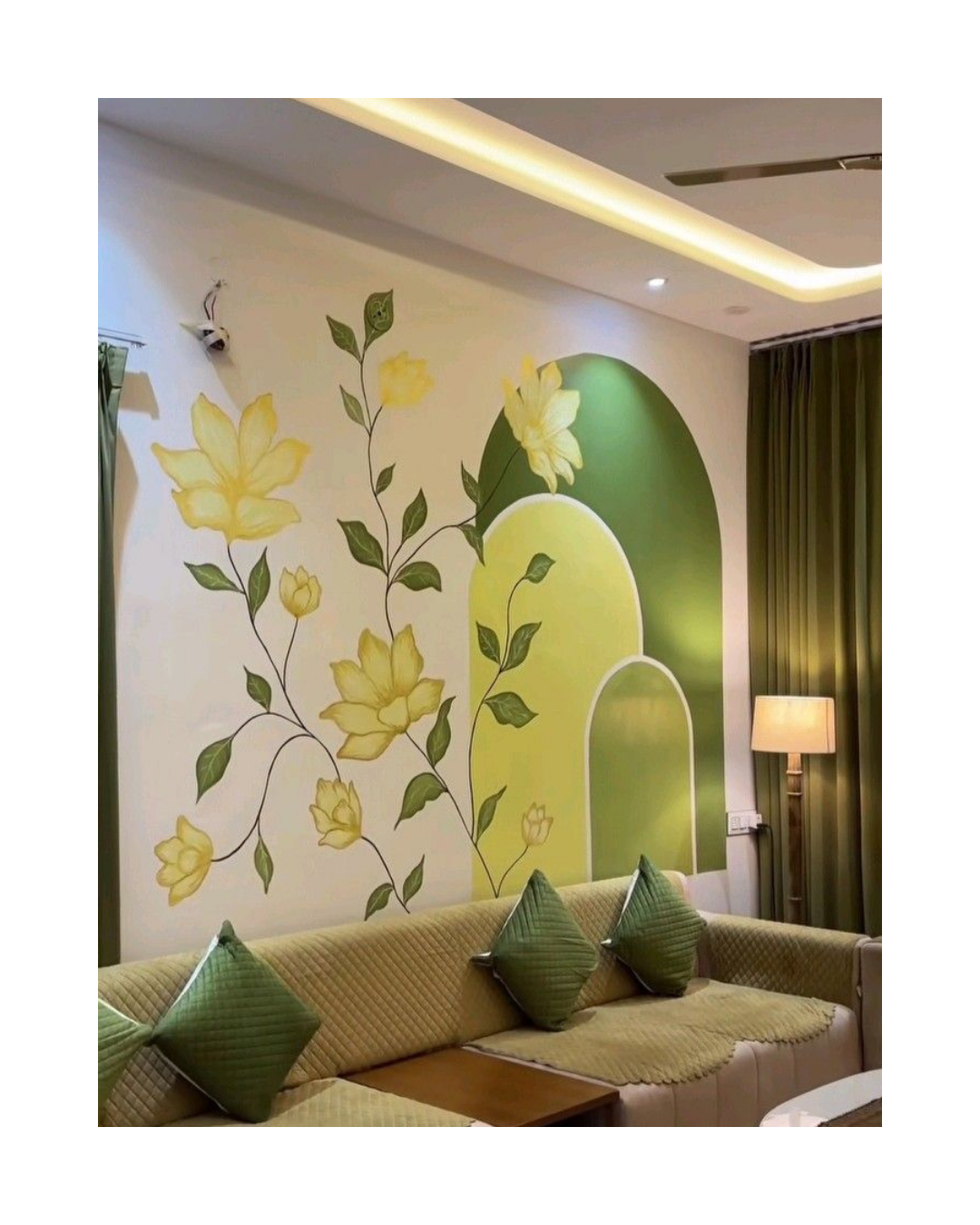 simple wall mural, wall painting on living room, office by oikar studio