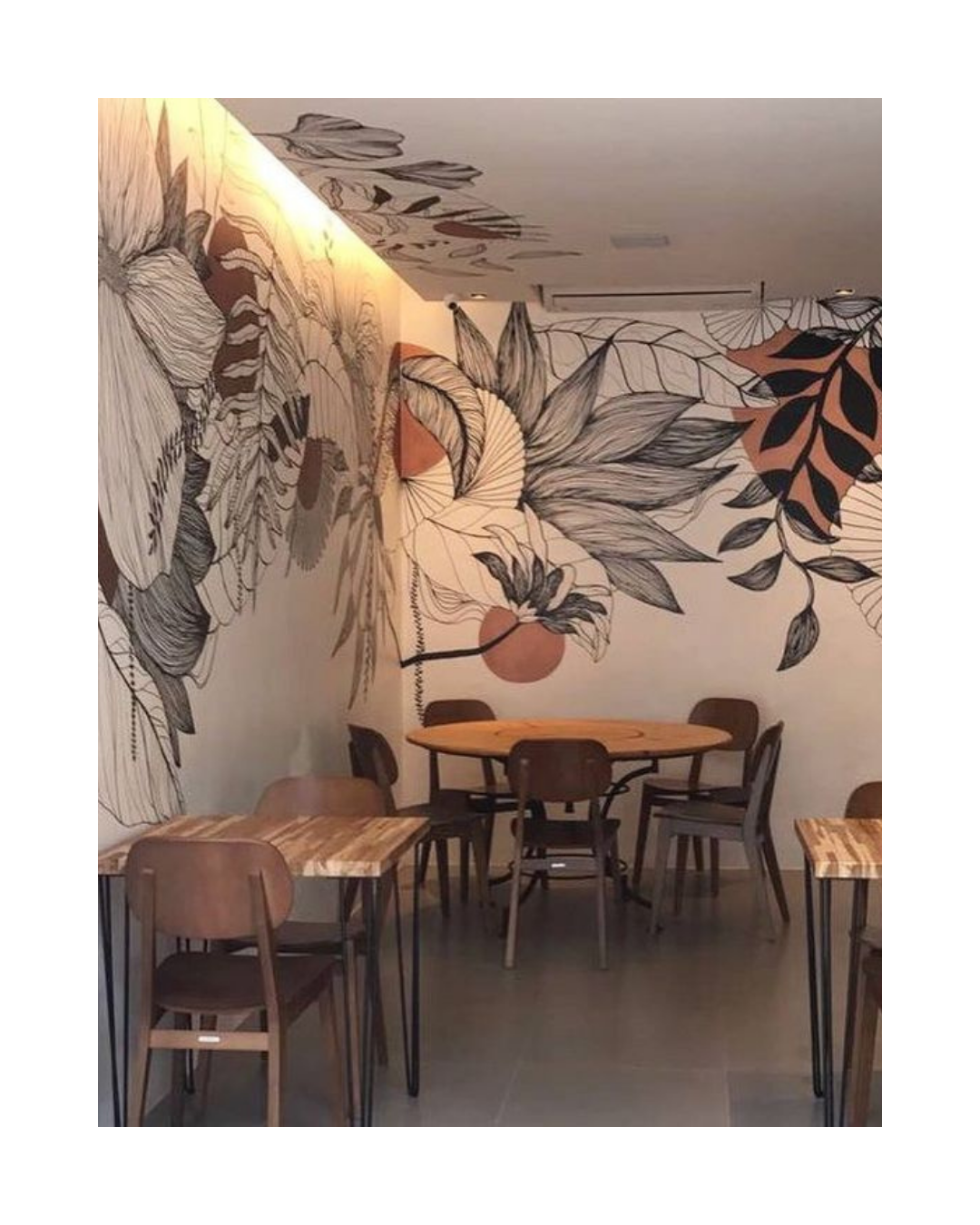 New cafe line art simple mural by oikar studio