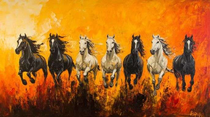 7 horses painting in sunset is best for east, south east