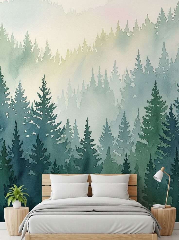Misty Forest with Glow wall painting design
