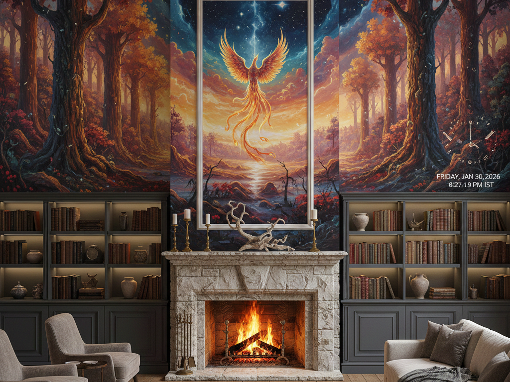 Fireplace-focused living room wall design creating strong focal point