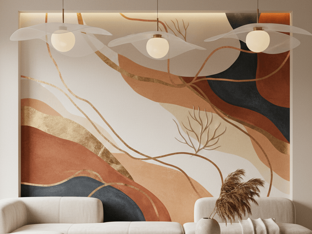 Luxury wooden living room wall design with warm lighting by Oikar Studio