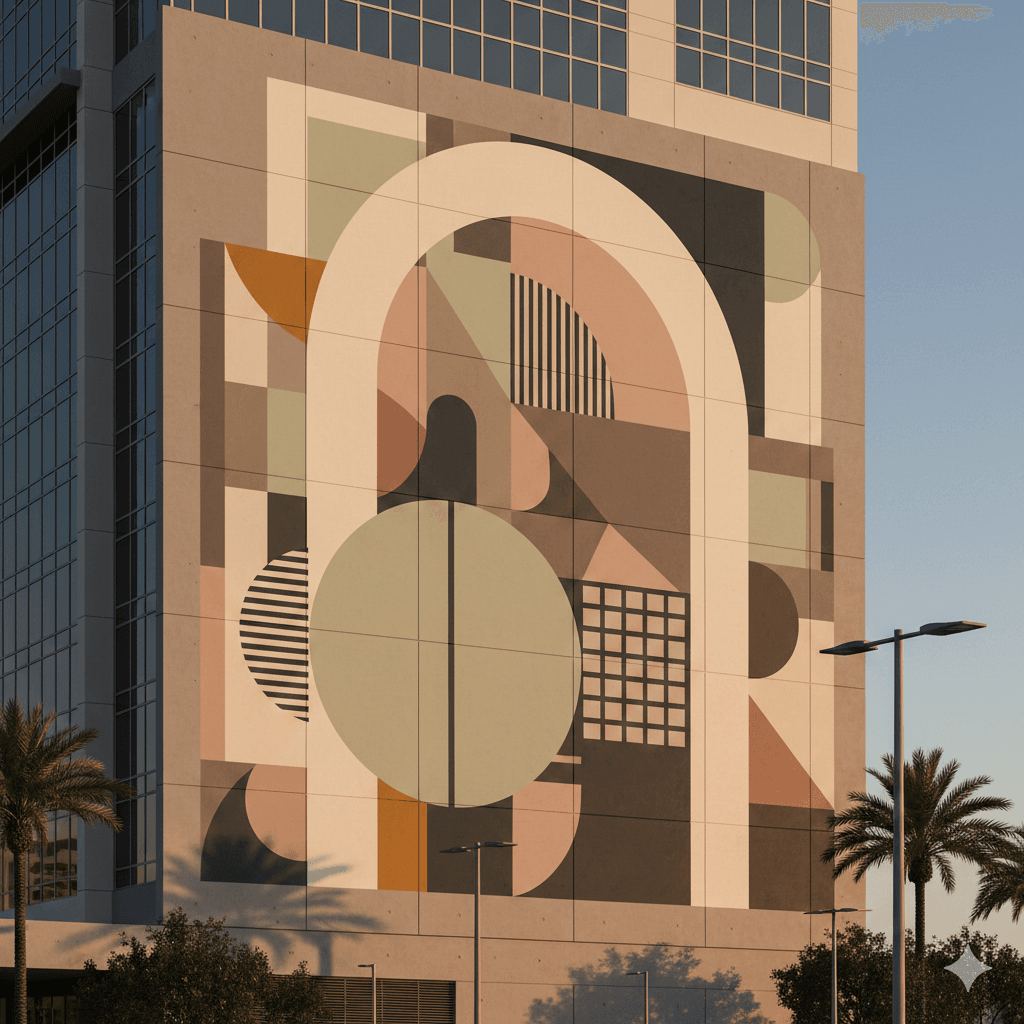 Paneled living room wall design in soft neutral colors with framed art