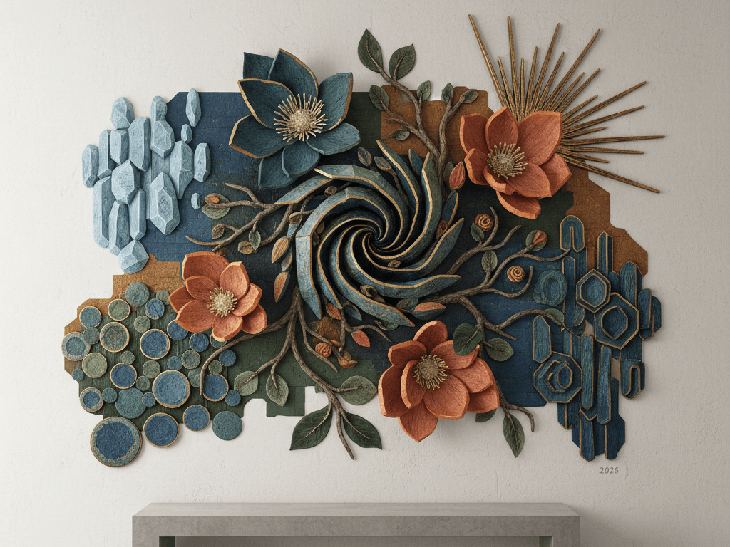 Symmetrical living room wall design with statement mirror centerpiece