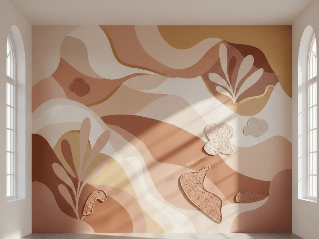 Curved luxury living room wall design with sculpted lighting effect