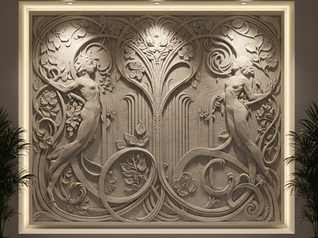 Luxury living room wall design with panel detailing and ambient lighting