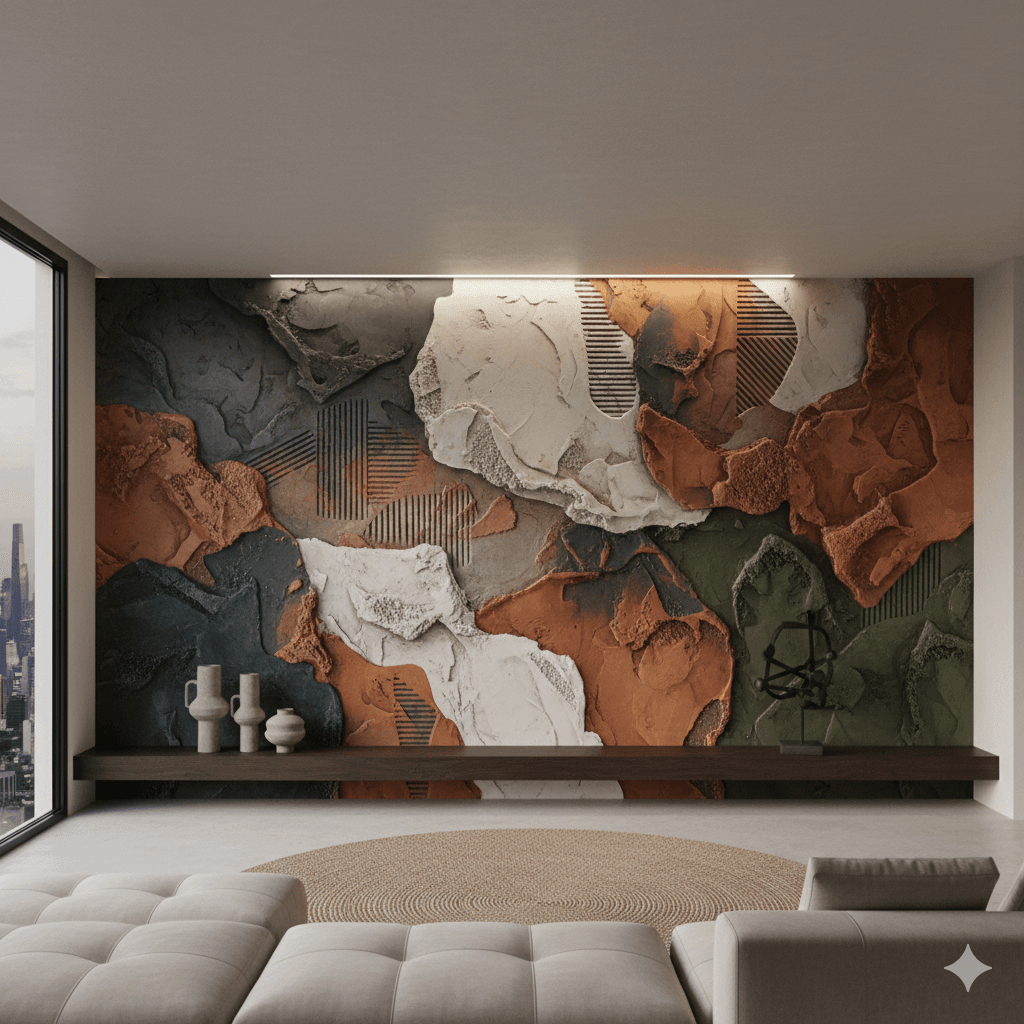 Contemporary textured living room wall design for luxury homes