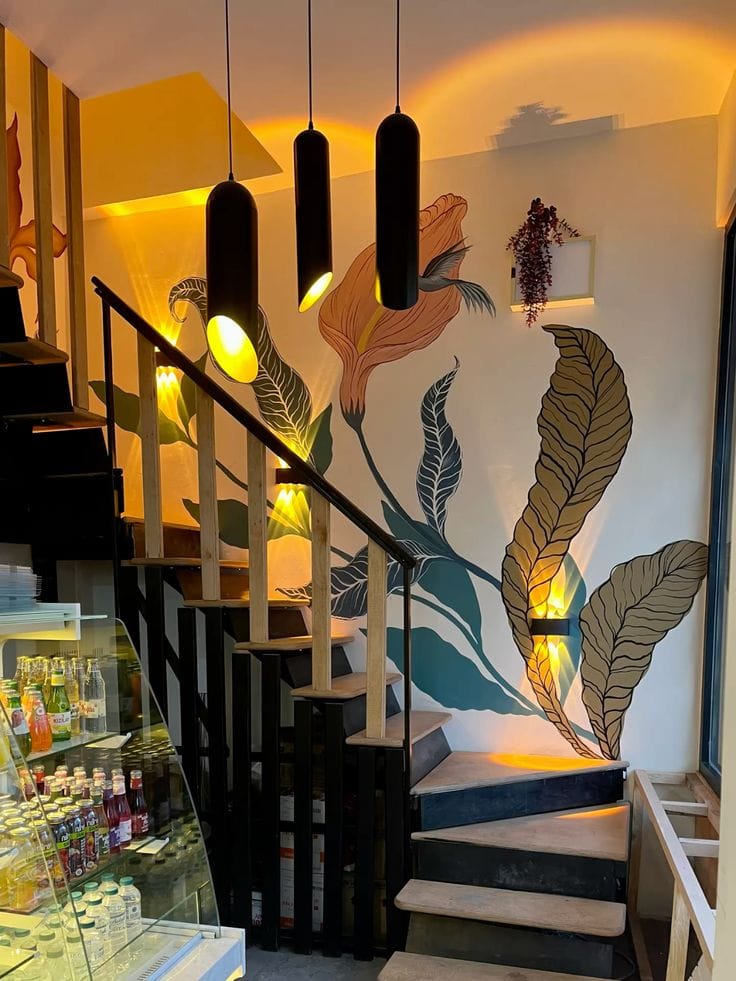 Hand painted mural by best painter in Kolkata for modern staircase