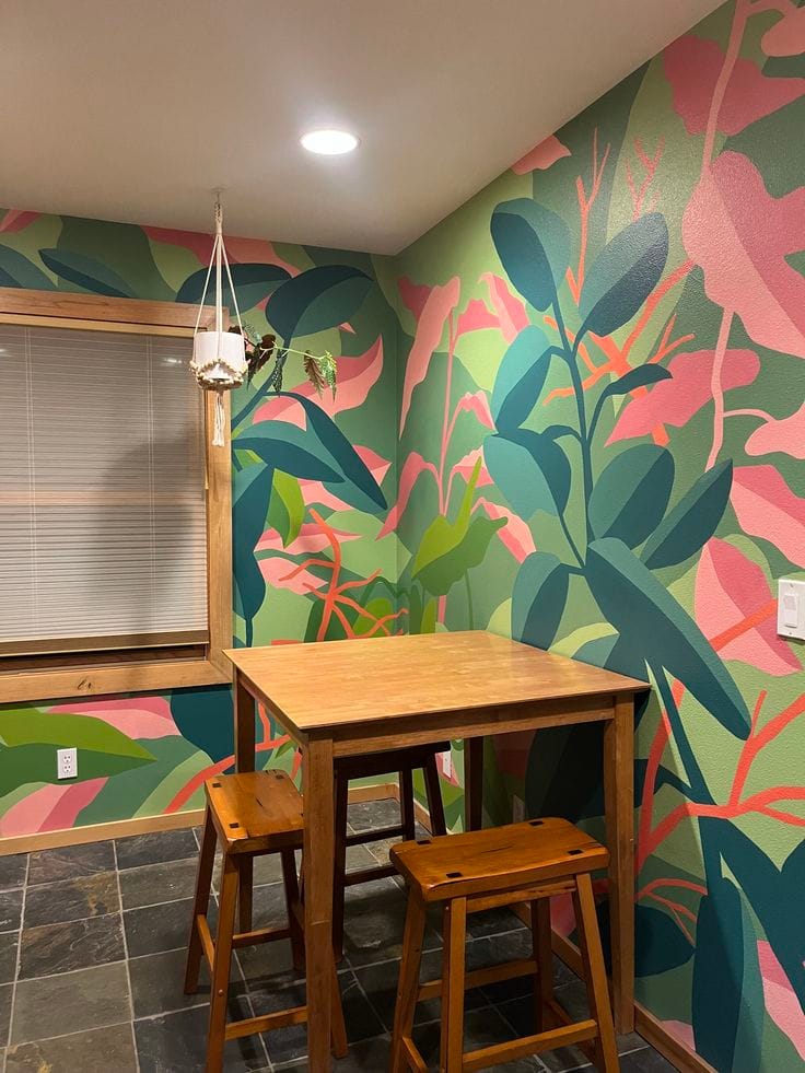 Modern Tropical Handpainted Mural for Dining Space