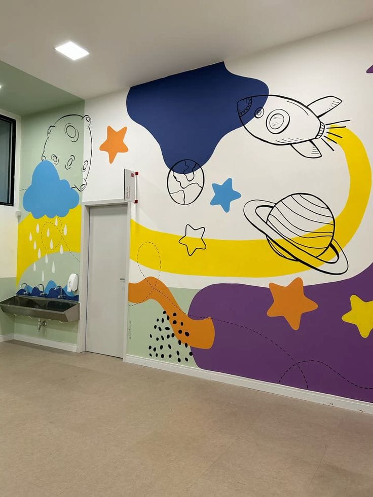 Creative Space Theme School Wall Mural Design